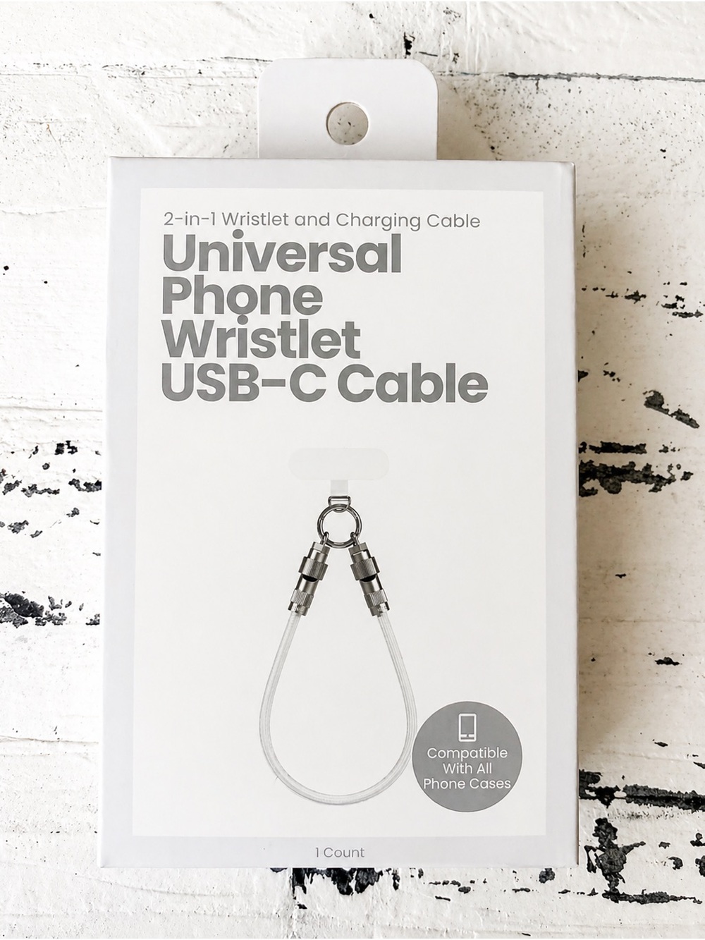 Universal Wristlet USB-C Charging Cable in White and Silver